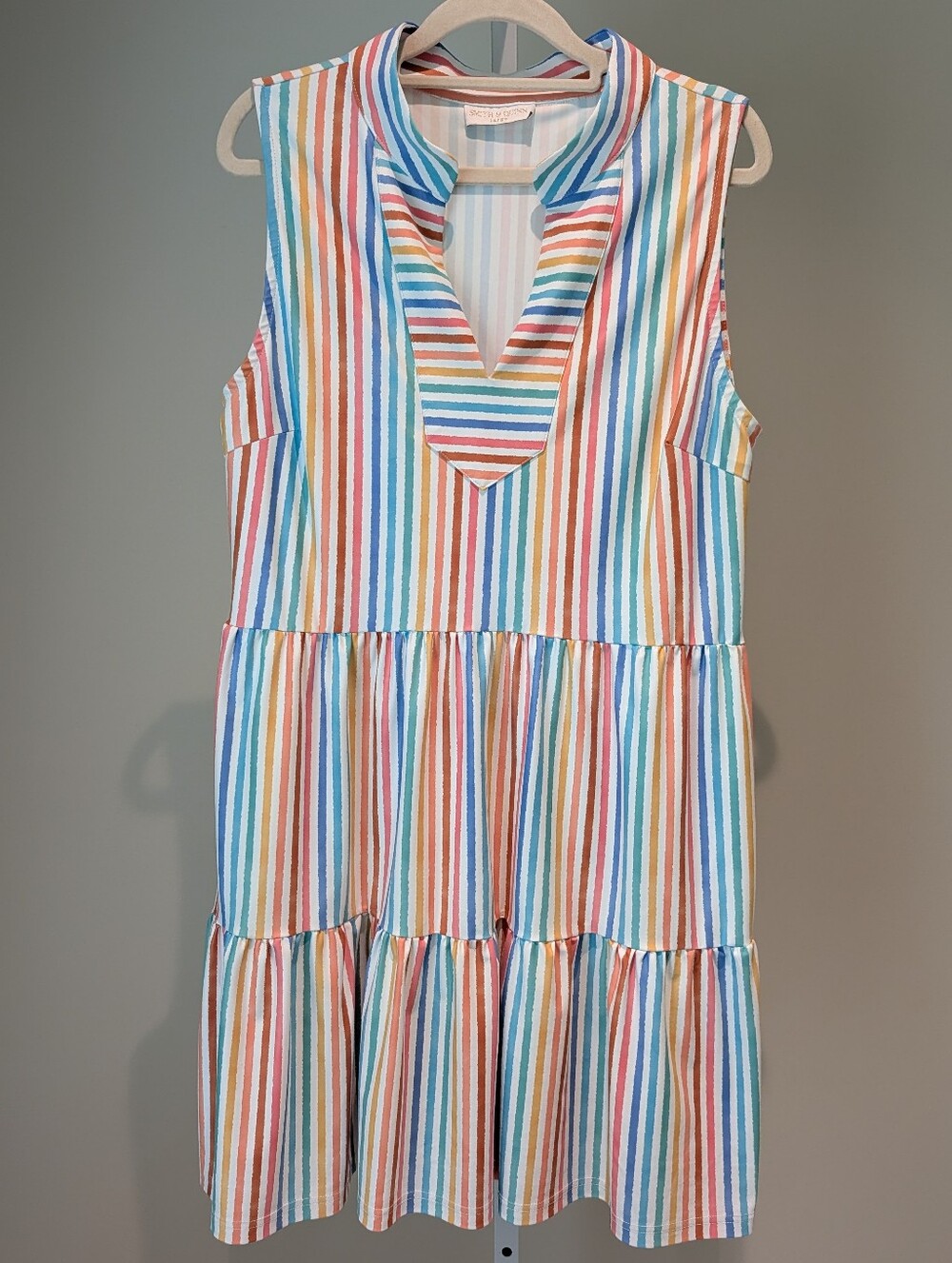 Smith & Quinn Striped Tatum Tiered Mini Dress Stripes Sz L Sleeveless V-neck